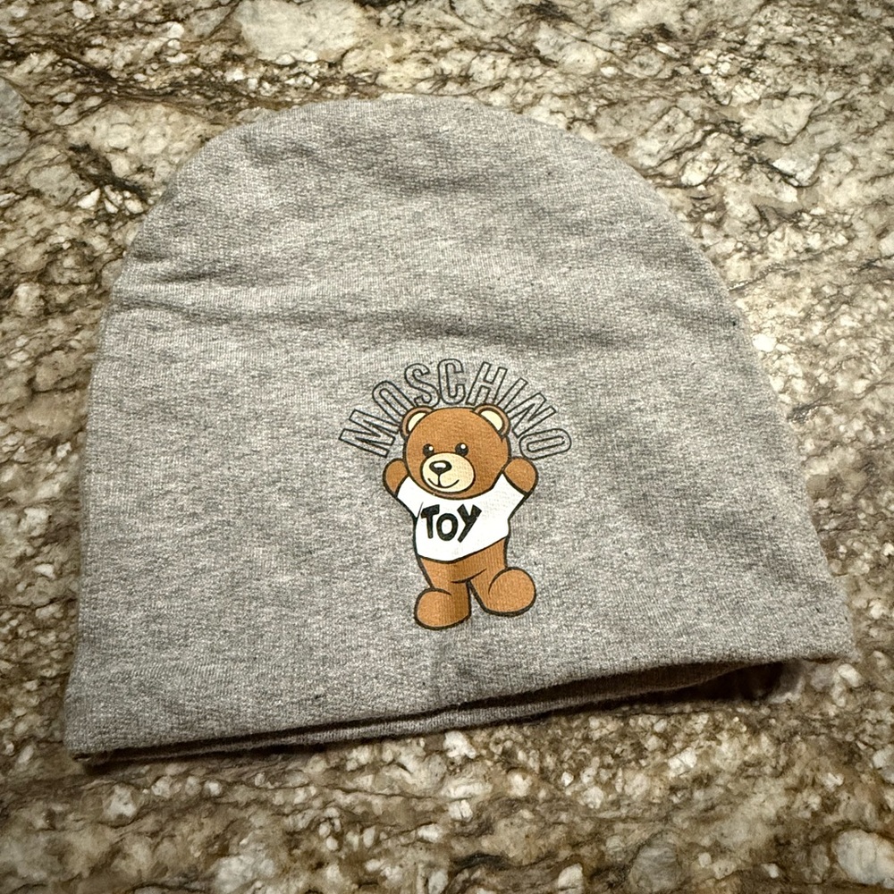 Moschino Gray Teddy Bear Knit Beanie